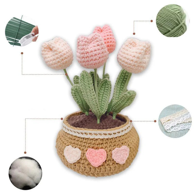 Kit crochet bouquet de fleurs — tulipes, tournesols, marguerites