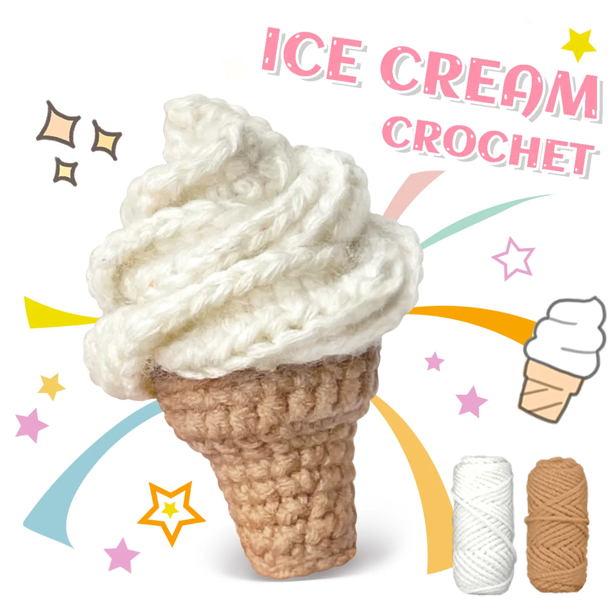 Kit crochet cornet de glace — décoration gourmande à suspendre