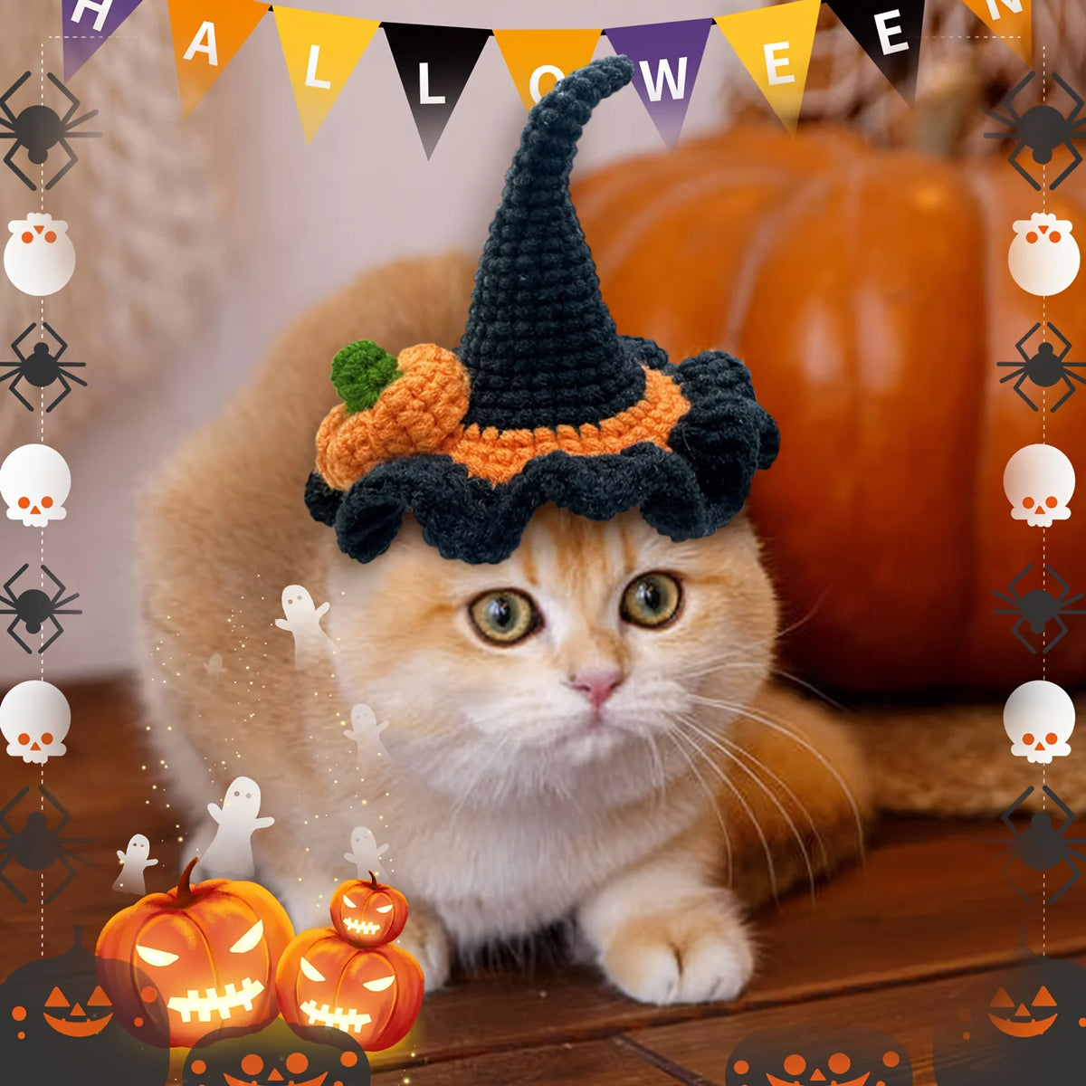 Kit crochet chapeau de sorcière & citrouille — déco Halloween
