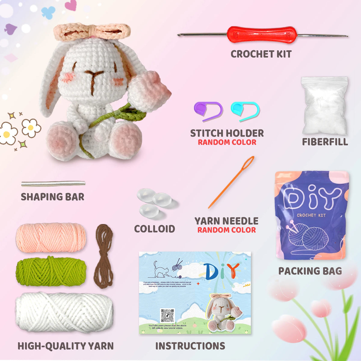 Kit crochet lapin & tulipe — décoration de printemps