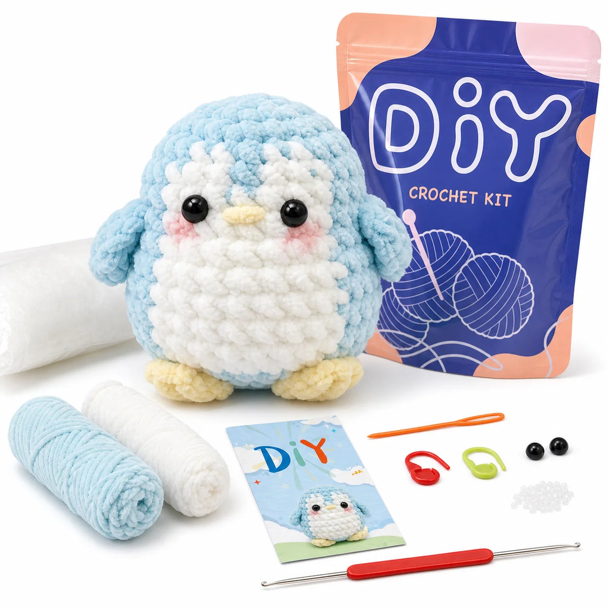 Kit crochet pingouin — fil chenille pour débutants