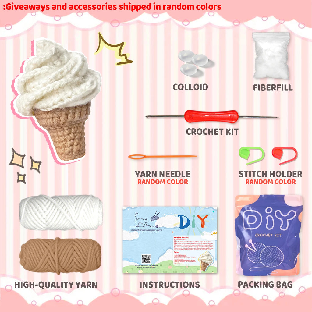 Kit crochet cornet de glace — décoration gourmande à suspendre